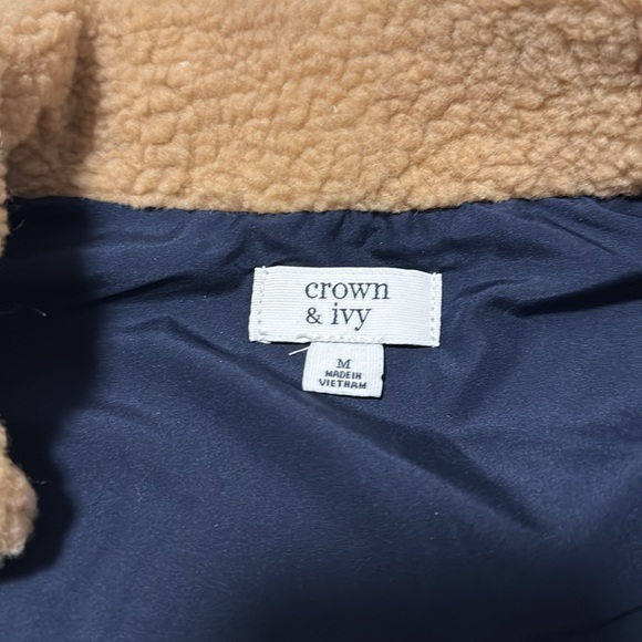 Crown & Ivy Tan Sherpa Vest with Navy Blue Accents - Picture 2 of 5